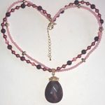 Gold Tone Pink & Maroon Beads Moonglow Beaded Boho Statement Necklace Photo 0