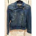 London Jean Double Breasted Denim Jacket Blue Yellow Stitching Women's XS Photo 2