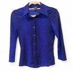 Guess Vintage 90s Snakeskin Blue Button Down Blouse Medium 3/4 Sleeves EUC Photo 1