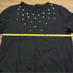 ZARA  black cotton pearls top tee shirt short sleeve women’s Large Photo 6