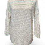 J Jill Womens Cream Light & Airy Knit Textured Embroidered Coastal Beach Sweater Green Size M Photo 0