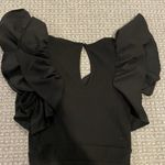 Haute Monde  Jumpsuit Womens Small Black Ribbed Ruffle Cap Sleeve Keyhole Fitted Photo 3