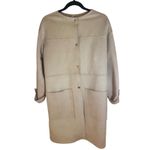 ZARA  Beige Suede Collarless Long Coat Jacket Women M Photo 3