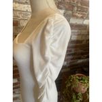 Elodie  White Ribbed Square Neck Long Scrunch Sleeve Top Size M Photo 3