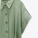 ZARA  Linen TOPSTITCHED Short JUMPSUIT Romper w/ Belt Green Size XS NEW Photo 8