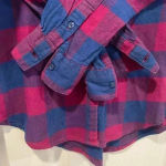 Attention  Women’s Electric Hot Pink Blue Plaid Flannel Button Down Size Small Photo 2