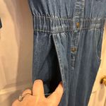 VTG IDEAS Denim Jumpsuit Women Medium Blue Wash Button Front Utility 3/4 Sleeves Photo 5
