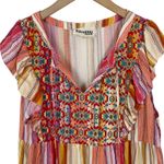 Savanna Jane Daria Aztec Embroidered Colorful Striped Woven Top Size Large Pink Photo 4