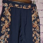 Boston Proper  PAISLEY SCROLL BELTED PULL ON CROP PANT NAVY BOHO XS Photo 7
