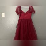 Lulus Lulu’s Brightly Beloved Wine Red Tulle Tiered Puff
Sleeve Midi Dress Size Medium Photo 11