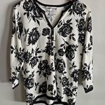 Cathy Daniels  Y2K Floral Print Sweater Top Women’s M Black White Pullover Button Photo 1