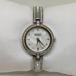 Badgley Mischka  women silver tone watch 28mm  rhinestones mop dial 6.5” running Photo 0