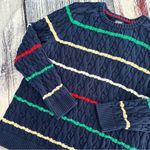 Lands End 100% Cotton Cable Knit Stripe Sweater​ Blue Size L Photo 0
