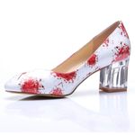 Reindee Lusion White Red Splatter Transparent Block Mid Heel RoundToe Size 5 NEW Photo 12
