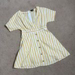 Lumiere Yellow White Stripe Button Down Faux Wrap Dress Photo 0