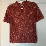H&M Rust Orange All Over Lace Short Sleeve Mock Neck Blouse Photo 3