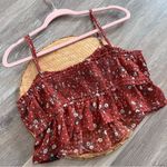 Storia  red Swiss dot floral ruffle crop‎ top women’s size L Photo 3