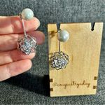Sparkly, Rose Stud Drop Fashion Earrings, Silver, Pearl Silver Photo 1