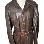 Vintage 70s Brown Leather Safari Jacket Belted Boho Utility Coat Women's M/L Size XL Photo 0