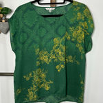 CAbi  Style 597 Green Envy Medallion‎ Yellow Floral Cap Sleeve Blouse Size Medium Photo 0