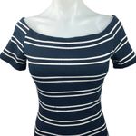 ASTR The Label Women's Blue Striped Boat Neck Short Sleeve Mini Bodycon Dress M Photo 2