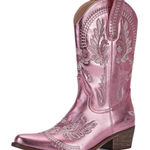 Women's Pink Rhinestone Western Cowgirl Boot Embroidered Ankle High Pointed Toe Size 7 Photo 0