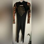 Sequence Open Back Black Red and Gold Long Sleeve Pant Bodysuit Womens Sz Small Photo 4