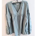 Andthewhy Revolve Lace Detailed Gauzey V Neck Blouse Top Large Sage Green NWT Photo 0