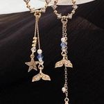 Fish Tail Crystal Beaded Tassels Stud Drop Earring Photo 2