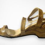 Etienne Aigner Charm Gold Tan Leather Snakeskin Embossed Wedge Sandals 9.5 | EUC Photo 5