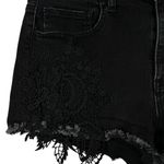 American Eagle SZ 10 Hi-Rise Shortie Jean Shorts Floral Crochet Frayed Hem Black Photo 1