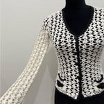 White Crochet Cardigan with Black Trim Photo 6