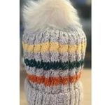 🆕 Pom Pom Decor Striped Knit Tan Beanie OS🆕 Photo 0