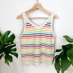 Loft 🆕 Striped Button Sweater Tank in Knit Rainbow Stripe Photo 4
