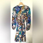 Nicole Miller Mini Dress | Floral Satin | Women’s Small | Long Sleeve | Wrap Photo 8