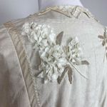 Elie Tahari  Wrap Jacket M Linen Beige Floral Applique Crop Short Sleeve‎ Photo 4
