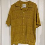 American Eagle  Womens Crochet Shirt Button Down Short Sleeve Mustard Size Medium Photo 0