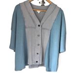 POL distressed shirt short sleeve waffle knit raw hem small oversized blue Photo 0