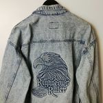 Harley Davidson 90s Vintage Motorcycles Womens 2XL XXL Blue Denim Jacket Eagle Photo 9