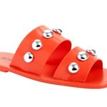Schutz Nordstrom Lizzie Slides Sandal 9 Silver Studded Open Toe Bright Orange Photo 9