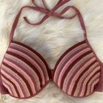 Shade & Shore | Striped Crochet Pink Maroon Bikini Top 34DD Photo 1