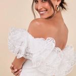 Lulus  Angelic Trend White Embroidered Ruffled One-shoulder Mini Dress Photo 4