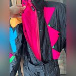 Obermeyer Vintage 1980s  ski suit jumpsuit snow neon shapes colorful skiing board Photo 5