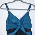 Blooming Jelly  Teal and Black One-Piece Swimsuit with Ruched Sides NWT Size XL Photo 2