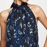 Ramy Brook Blue Allymay Sleeveless Mock Ruffle Leopard Top Blouse Silk Small Photo 0