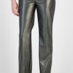 Anne Klein Women’s Gunmetal Faux Leather Straight Slim Pant Grey Bronze Metallic Photo 0
