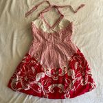 Trixxi Vintage Red Floral Halter Tie Tulle Dress Photo 3