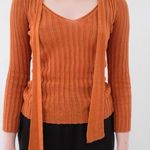 Baserange 100% linen etel long sleeve rib top with neck tie in umber NEW Photo 0