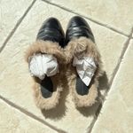 ZARA  Black Leather Slide Slippers Faux Fur Lining 6.5 Photo 5