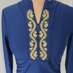 Cabana Life Navy/Gold Embroidered Ruched Rash Guard Photo 6